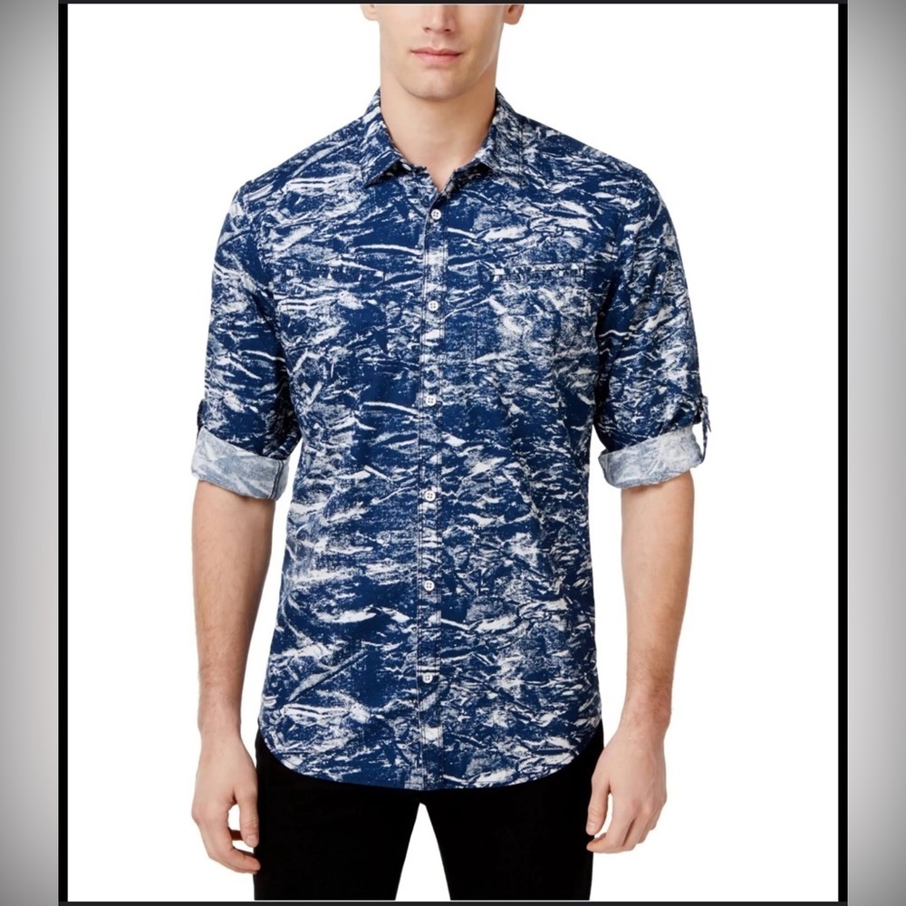 I-N-C Mens Splatter Button Up Shirt